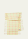 BURBERRY YELLOW WASHED VINTAGE CHECK CASHMERE FRINGE SCARF