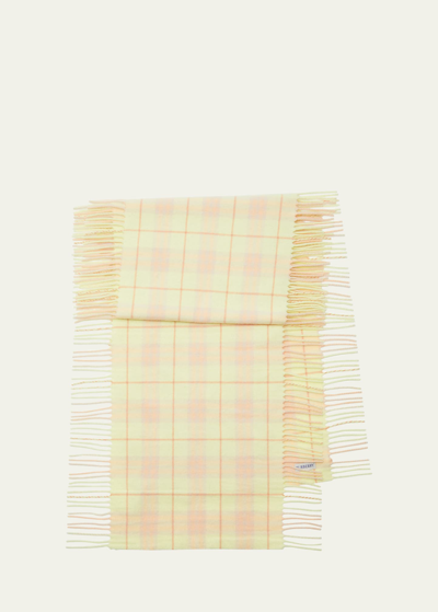 Burberry Yellow Washed Vintage Check Cashmere Fringe Scarf In Sherbet