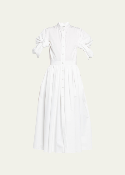 Alexander Mcqueen Ruched Puff-sleeve Button-front Midi Dress In White