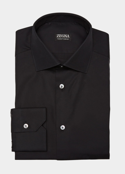 Zegna Trofeo Cotton-poplin Shirt In Black