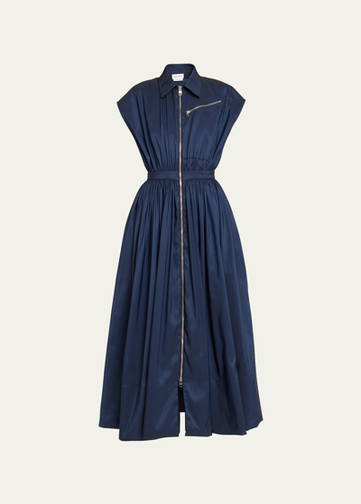 Alexander Mcqueen Collared Zip-up Midi Dress In Electric Navy