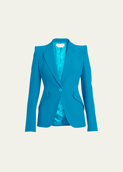 Alexander Mcqueen V-neck 1-button Blazer Jacket In Lapis Blue