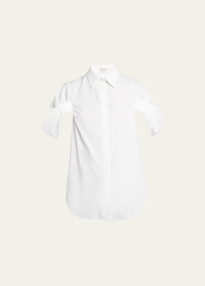 Alexander Mcqueen Ruched Puff-sleeve Button-front Blouse In White