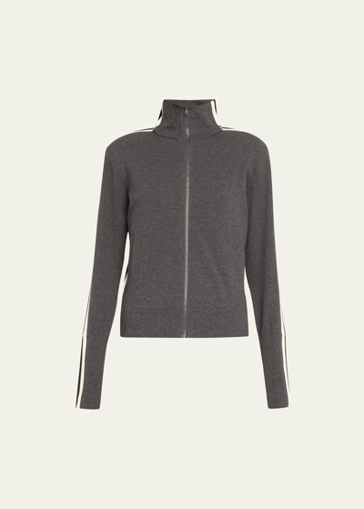 Norma Kamali Side Stripe Turtle Track Jacket In Dk Hthr Grey/off