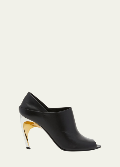 Alexander Mcqueen Leather Metallic-heel Sandals In Blackgold
