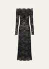 Rabanne Twist Front Off The Shoulder Long Sleeve Lace Midi Dress In Black