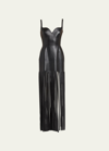 ALEXANDER MCQUEEN SCULPTED BUST LEATHER MINI DRESS WITH FRINGE TRIM
