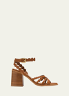 SEE BY CHLOÉ KADDY SCALLOP LEATHER ANKLE-STRAP SANDALS