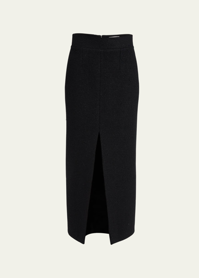 Alexander Mcqueen Tweed Pencil Midi Skirt With Front Slit In Black