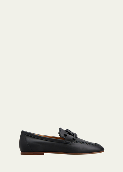 Tod's Leather Chain Topstitch Loafers In Nero