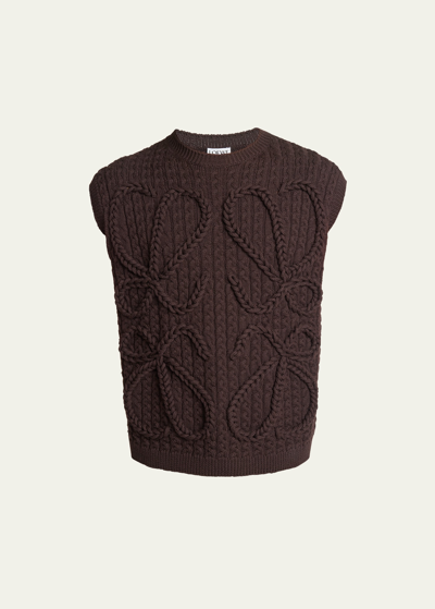 Loewe Men's Anagram Cable Jumper Waistcoat In Brown