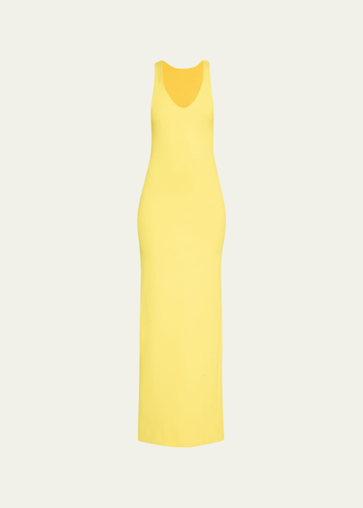Brandon Maxwell Scoop Neck Knit Maxi Dress In Lemon Yellow