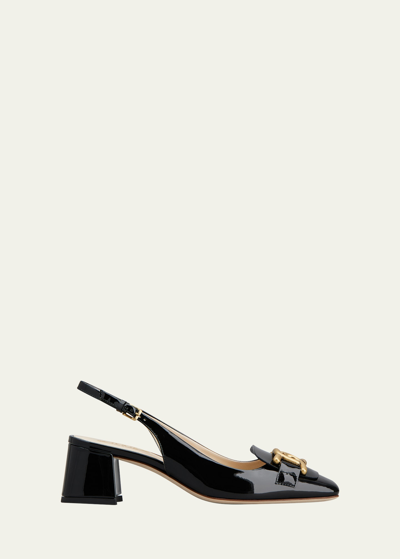 TOD'S CUOIO PATENT SLINGBACK CHAIN PUMPS