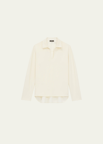 Theory Combed Cotton Long-sleeve Popover Shirt In Iv