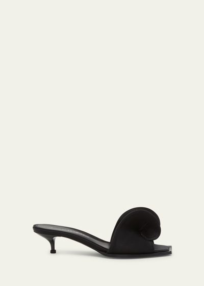 Alexander Mcqueen Sculpted Silk Kitten-heel Slide Sandals In Black