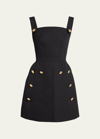 ALEXANDER MCQUEEN WOOL SCUBA MINI DRESS WITH GOLD BUTTONS