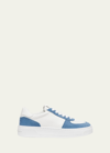 Stuart Weitzman Mixed Leather Courtside Low-top Sneakers In Whiteblue Steel