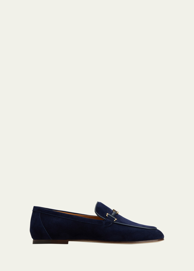 Tod's Wrapped T-ring Suede Loafers In Galassia Scuro