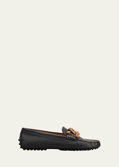 Tod's Gommini Bicolor Chain Driver Penny Loafers In Black