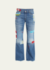 MARNI KNIT PATCHWORK FLARED LOW-WAIST DENIM PANTS