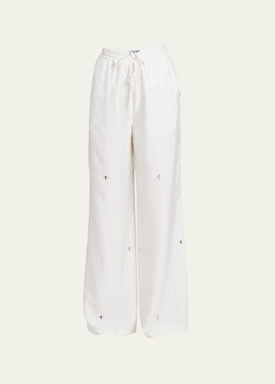 Loewe Suna Fujita Stripe Penguin-embroidered Pajama Pants In White Grey
