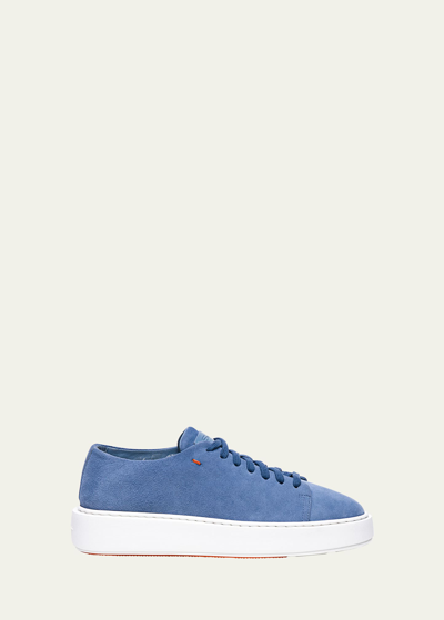 Santoni Fuzz Suede Low-top Sneakers In Light Blue