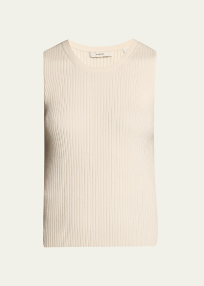 Vince Ribbed High-neck Tank Top In Off White
