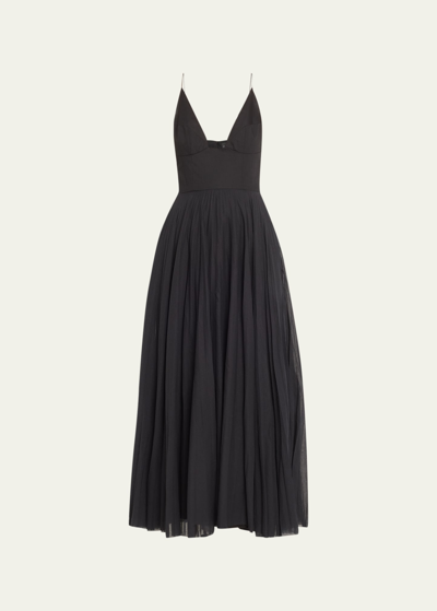 BRANDON MAXWELL BRALETTE-STYLE MAXI DRESS WITH PLEATED SKIRT