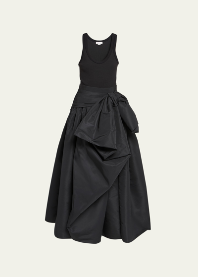 Alexander Mcqueen Ruched Full Skirt Gown With Bow Detail In Black