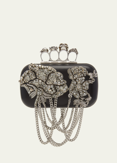Alexander Mcqueen Skull Crystal-embellished Fringe Clutch Bag In Black