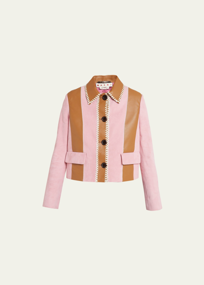 Marni Stripe Mixed-media Suede Leather Baby Jacket In Bubblepin
