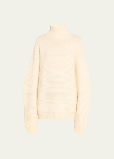 Brandon Maxwell Garter Stitch High-neck Wool Sweater In Ivory