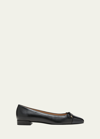 Stuart Weitzman Sleek Mixed Leather Bow Ballerina Flats In Black