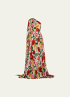 NAEEM KHAN ONE-SHOULDER FLORAL PRINT GOWN WITH CAPE DETAIL