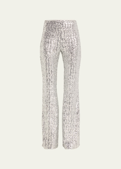 Michael Kors Stretch Sequin Flare Pants In Silver