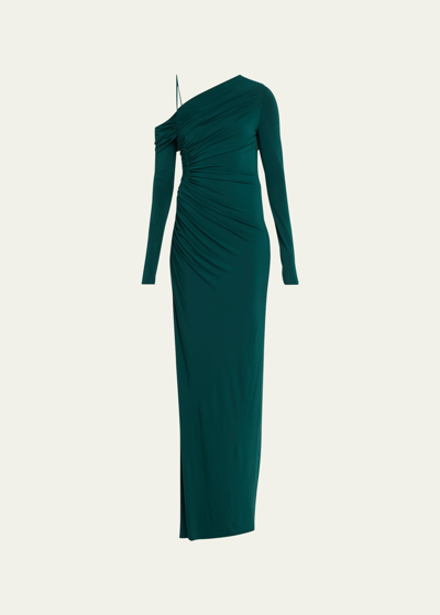 Jason Wu Collection Cold-shoulder Ruched Jersey Dress In Emerald