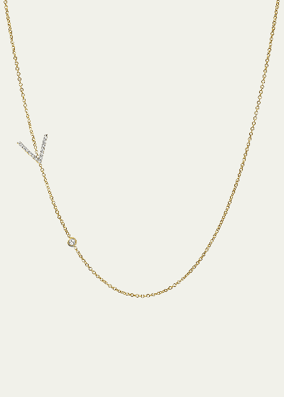 Zoe Lev Jewelry 14k Yellow Gold Diamond Initial V Necklace