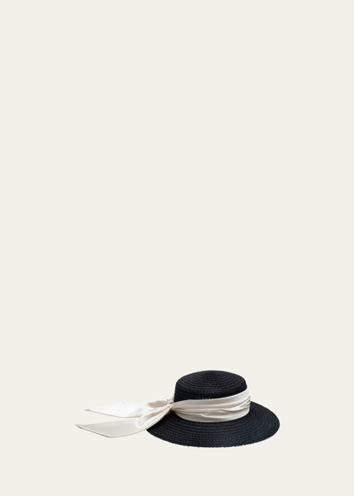 Eugenia Kim Colette Hemp Large-brim Hat With Scarf In Black