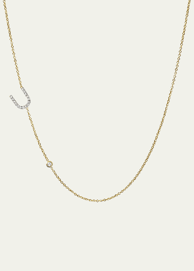Zoe Lev Jewelry 14k Yellow Gold Diamond Initial U Necklace