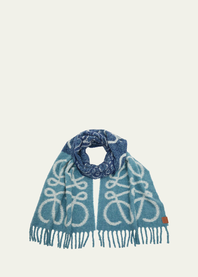Loewe Anagram Two-tone Alpaca Wool Scarf In 5140 Light Blue