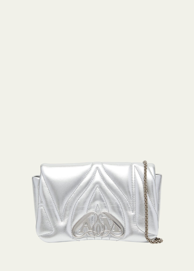 Alexander Mcqueen The Seal Mini Metallic Leather Crossbody Bag In Silver