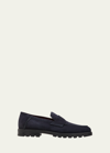 Santoni Men's Rock Suede Lug Sole Penny Loafers In Blue