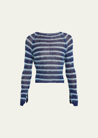 Marni Brushed Stripe Cropped Sweater In Darkblue