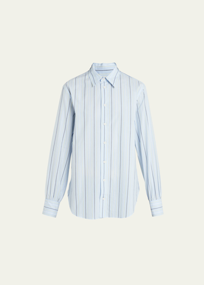 Marni Stripe Oversize Poplin Button Up Shirt In Aqua