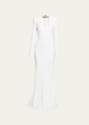 ALEXANDER MCQUEEN CERTIFIED LEAF CREPE GOWN WITH CRYSTAL NECKLINE