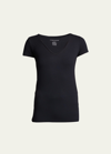 Majestic Soft Touch Short-sleeve V-neck Top In 594 Bouton De Ros