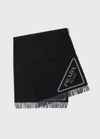 Prada Cashmere Cozy Throw Blanket In Black/gray