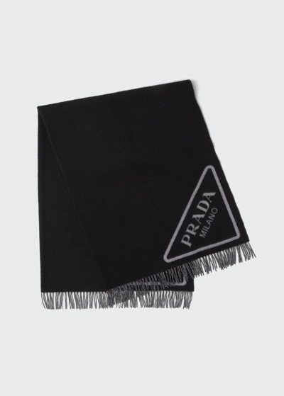 Prada Cashmere Cozy Throw Blanket In Black/gray