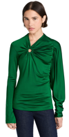 Victoria Beckham Draped Detail Asymmetric Button Sweater In Viridian