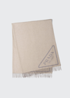 Prada Cashmere Cozy Throw Blanket In White/gray